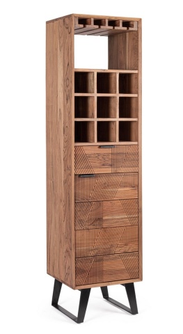 Dulap bar Isar, din lemn de acacia, cu fronturi încrustate, 45 x 40 x 180 cm