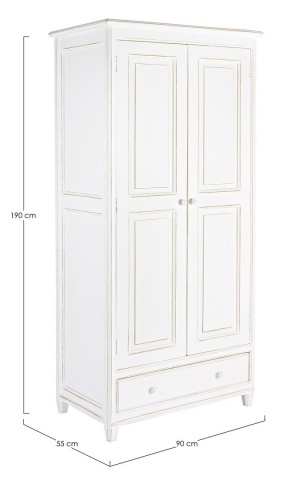 Dulap clasic Colette cu 2 uși și 1 sertar, din lemn masiv de mango, 90x55x190 cm - Img 2