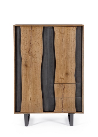 Dulap living Garwood, 2 uși și 2 sertare, din MDF furniruit stejar și oțel, cu închidere amortizată, finisaj natural, 80x42x120 cm - Img 2