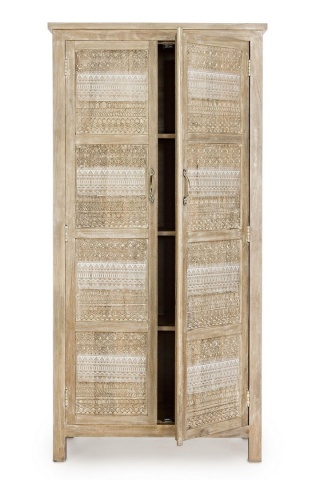 Dulap living Mayra, cu 2 uși, cu decorațiuni sculptate manual, din lemn de mango, 88x40x178 cm - Img 7