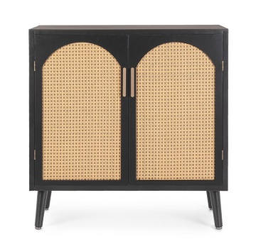 Dulapior Josine, lemn de pin, cu 2 uși și inserții din ratan, negru, 80x40x80 cm - Img 3
