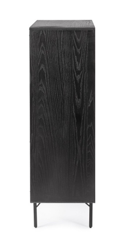 Dulapior Widald, cu 2 uși și 4 sertare, din MDF furniruit cu frasin și oțel, negru, 90x40x130.5 cm - Img 5