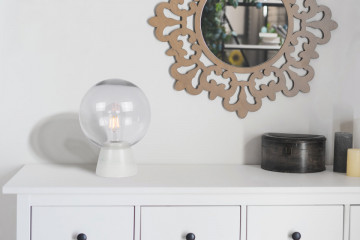 Lampa decorativa din lemn/marmura Porrima alba, un bec - Img 3