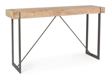 Masă de bar Garrett, 4 locuri, fixă, cadru din oțel și blat din lemn de brad, 200x50x110 cm