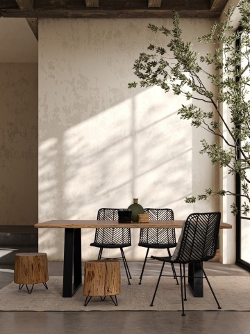 Masă dining Artur, 8 locuri, blat din lemn de salcâm lucrat manual, picioare din oțel, 200x95x77 cm - Img 11