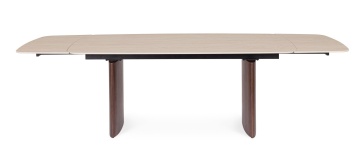 Masă dining extensibilă Mailis, 6-10 persoane, blat din gresie porțelanată efect marmură, picioare finisaj nuc, 180/260 x 90 cm - Img 3