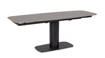 Masă dining Jeremias, extensibilă pentru 6-8 persoane, blat din gresie porțelanată cu efect de marmură gri mată, bază din oțel, 140-200x80x75 cm