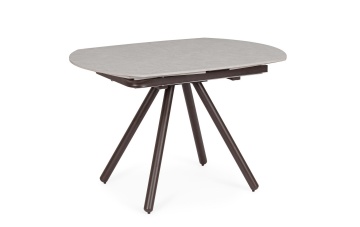 Masa dining Raita, 4-6 persoane, extensibilă, cu blat din gresie porțelanată efect marmură gri deschis și bază din oțel vopsit epoxidic ruginiu, 119-178x89.4 cm - Img 2