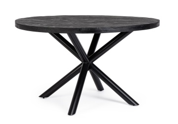 Masă dining rotundă pentru 6 persoane, cu blat din lemn de mango și picioare din oțel, 130x76 cm