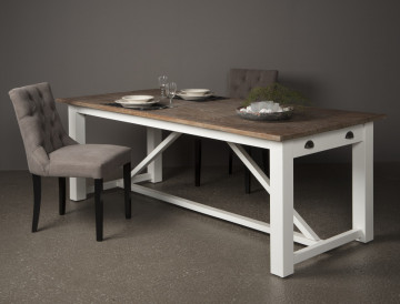 Masa dreptunghiulara cu blat din lemn de tec 220x100x78 cm maro/alb/gri - Img 2