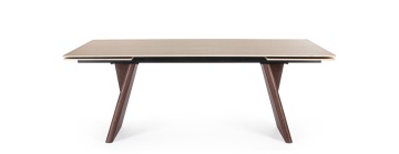 Masă extensibilă Maikki, 8-10 locuri, blat ceramic efect marmură, picioare furnir nuc, 200/300x100 cm - Img 4