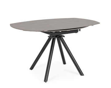 Masă rotundă extensibilă, 2-6 locuri, blat ceramică porțelanată efect marmură, bază din oțel, negru/gri, diametru 87/135 cm - Img 2