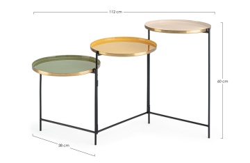 Măsuță de cafea Amrita, pliabilă, cu 3 blaturi, din oțel, cu blat emailat, 112x38x60 cm - Img 2