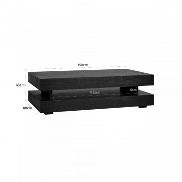 Masuta de cafea dreptunghiulara din stejar cu spatiu de depozitare Oakura 43x150x80 cm neagra - Img 5