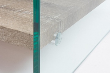 Măsuță de cafea dreptunghiulară Kenya, cu 2 polițe, blat din sticlă transparentă și raft MDF, 110x55x35 cm - Img 4