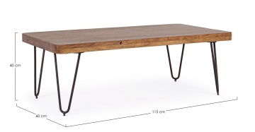 Măsuță de cafea Edgar stil Vintage, din lemn de acacia și picioare din oțel, 115 x 60 x 40 cm - Img 2