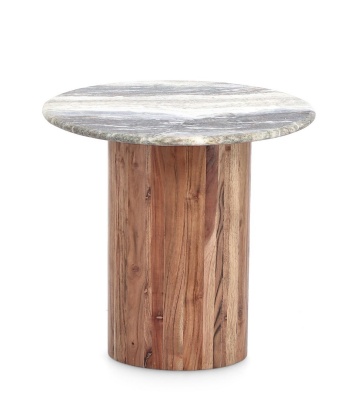 Măsuță de cafea Eloy, rotundă, cu blat din marmură și bază din lemn de salcâm, finisaj natural, diametru 45 cm, înălțime 44 cm - Img 2