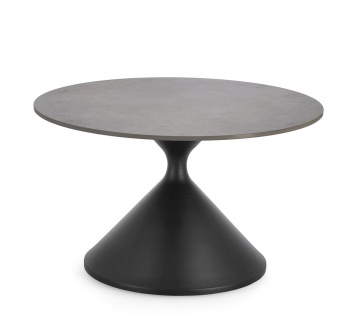 Măsuță de cafea Joona, rotundă, cu blat din gresie porțelanată efect marmură gri mată și bază din oțel, gri, diametru 70 cm