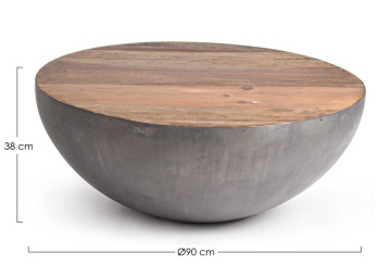 Măsuță de cafea Lancaster, rotundă, diametru 90 cm, din lemn reciclat și oțel, gri, 90x38 cm - Img 2