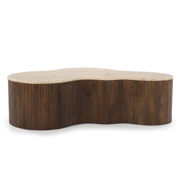 Masuta de cafea Mari din lemn de mango si travertin 129x84x36 cm