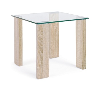 Măsuță de cafea modernă Arley Nature, cu blat din sticlă securizată, 55x55x51 cm