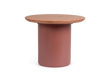 Măsuță de cafea Ojas, rotundă, din lemn de acacia și MDF, teracotă, diametru 55 cm