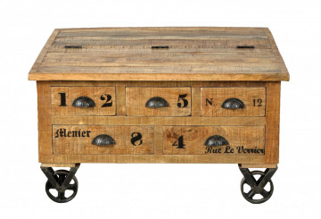 Masuta de cafea patrata din lemn cu spatiu de depozitare Rustic 90x90x47 cm maro - Img 2