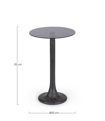 Măsuță de cafea rotundă Aberdeen, cu picioare din lemn de mango și blat din sticlă afumată, negru, diametru 35 cm, înălțime 55 cm - Img 2