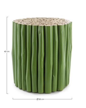 Măsuță de cafea rotundă Guadalupe, din crengi de lemn de tec, finisaj verde, diametru 38 cm, înălțime 40 cm - Img 2