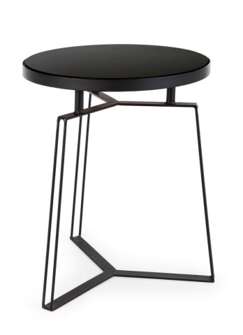 Măsuță de cafea Zaira, rotundă, cu blat din sticlă și cadru metalic, neagră, diametru 40 cm, înălțime 50 cm