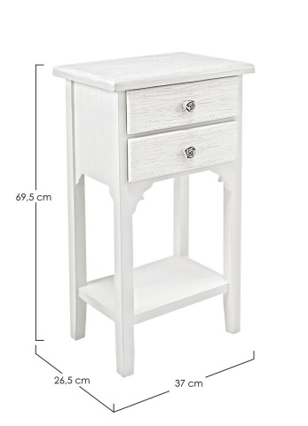 Noptiera Blanc cu 2 uși, din MDF, alb mat, efect albit, 37x26.5x69.5 cm - Img 2