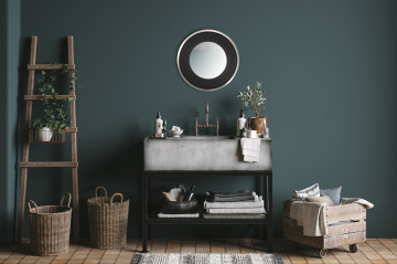 Oglindă rotunda cu rama din fier si MDF negru/argintiu 3x38x38 cm - Img 2