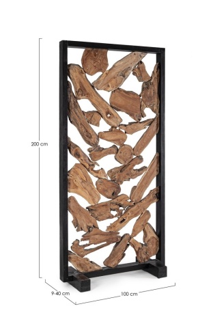 Paravan din rădăcini de tec și lemn meranti, 100x200 cm - Img 2