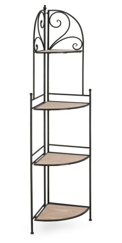 Raft de colț Guenda cu 4 polițe, pliabil, din oțel și MDF, negru, 48x35x165,5 cm