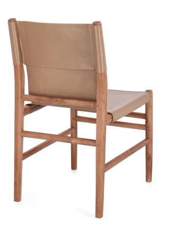 Scaun Caroline, din lemn de tec și piele naturală, Taupe, 48x58x85 cm - Img 2