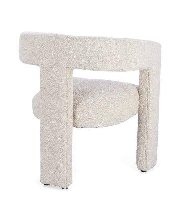Scaun cu brațe Arabella, din stofă bouclé, alb , 64x56x75 cm - Img 2