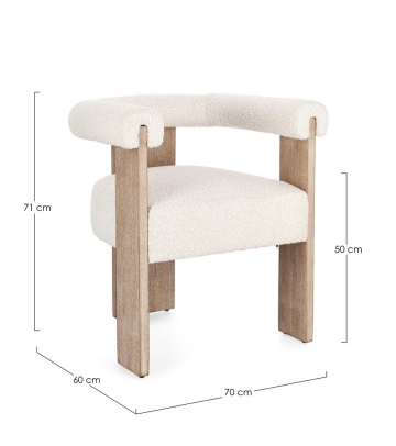 Scaun cu brațe, din material textil buclat, crem, 70x60x71 cm - Img 3