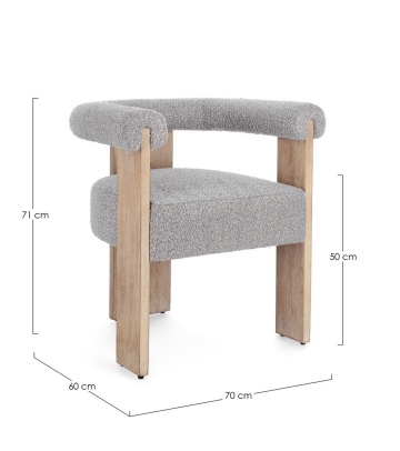 Scaun cu brațe, din material textil buclat, Natural/Gri, 70x60x71 cm - Img 3