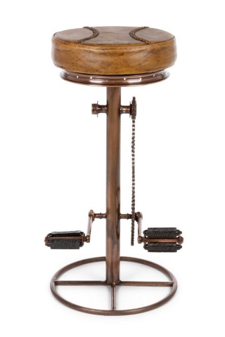Scaun de bar cu șezut din piele naturală și structură din oțel, finisaj cupru, diametru 42 cm, înălțime 80 cm - Img 3