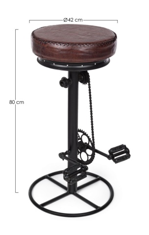 Scaun de bar cu șezut din piele naturală și structură din oțel, diametru 42 cm, înălțime 80 cm - Img 2