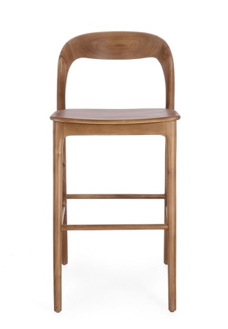 Scaun de bar Miley, din lemn de tec, natural, 48x51.5x102 cm - Img 3