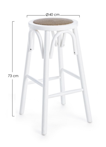 Scaun de bar rotund, din lemn de ulm cu șezut din ratan natural, alb, diametru 40 cm, înălțime 73 cm - Img 2