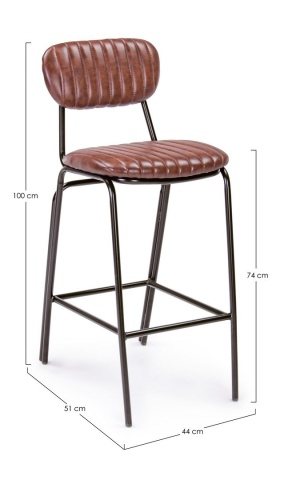 Scaun de bar Vintage, din piele ecologică, portocaliu închis, 44x51x100 cm - Img 2