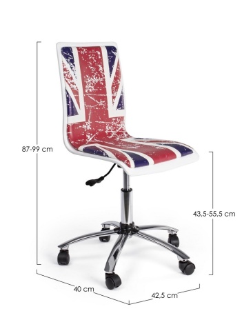 Scaun de birou Young British, reglabil pe înălțime, din piele ecologică imprimată, bază cromată - Img 2