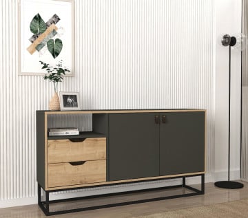 Servanta din pal melaminat Dolores antracit 150x80x35 cm - Img 2