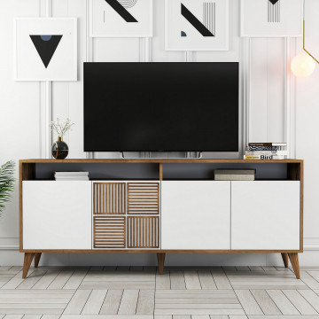 Servanta din pal melaminat Milano nuc si alb 180x78,6x35 cm - Img 6