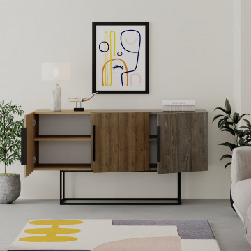 Servanta din pal melaminat Tontini stejar, maro, maro închis 150x79,5x42 cm - Img 4
