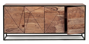 Servanta Egon, 4 uși, stil nordic, din lemn de acacia și oțel, 175x40x76 cm - Img 11