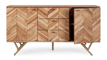 Servanta Raida, 140 cm, cu 2 uși, din lemn de acacia, stil vintage, 140x40x76 cm - Img 8