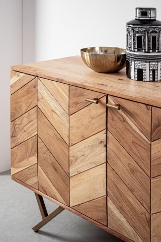 Servanta Raida, 160 cm, cu 3 uși, din lemn de acacia, stil vintage, 160x40x76 cm - Img 8